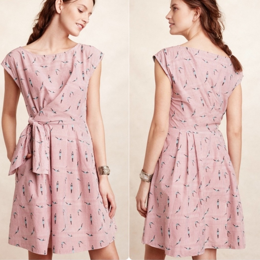 Maeve Red and White A-Line Mini Dress with Tie Front